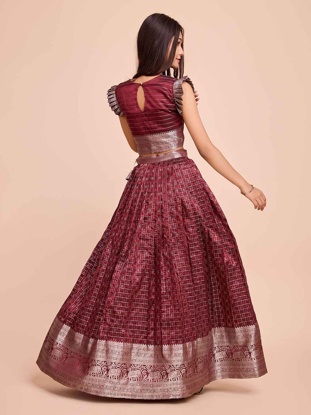 Tasarika Kids BROWN color Silk Sleeveless ethnic dress CHECK_BROWN