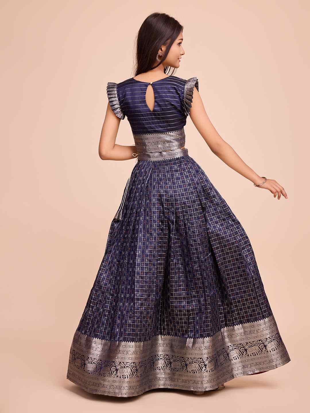 Tasarika Kids NAVY color Silk Sleeveless ethnic dress CHECK_NAVY