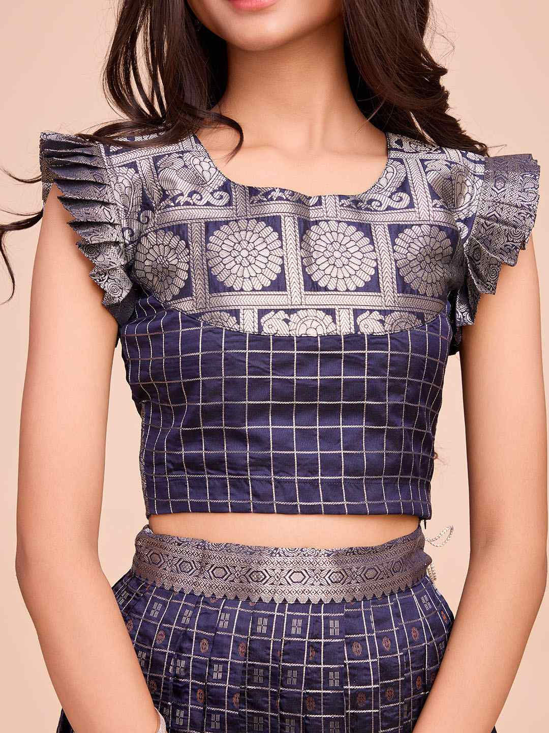 Tasarika Kids NAVY color Silk Sleeveless ethnic dress CHECK_NAVY