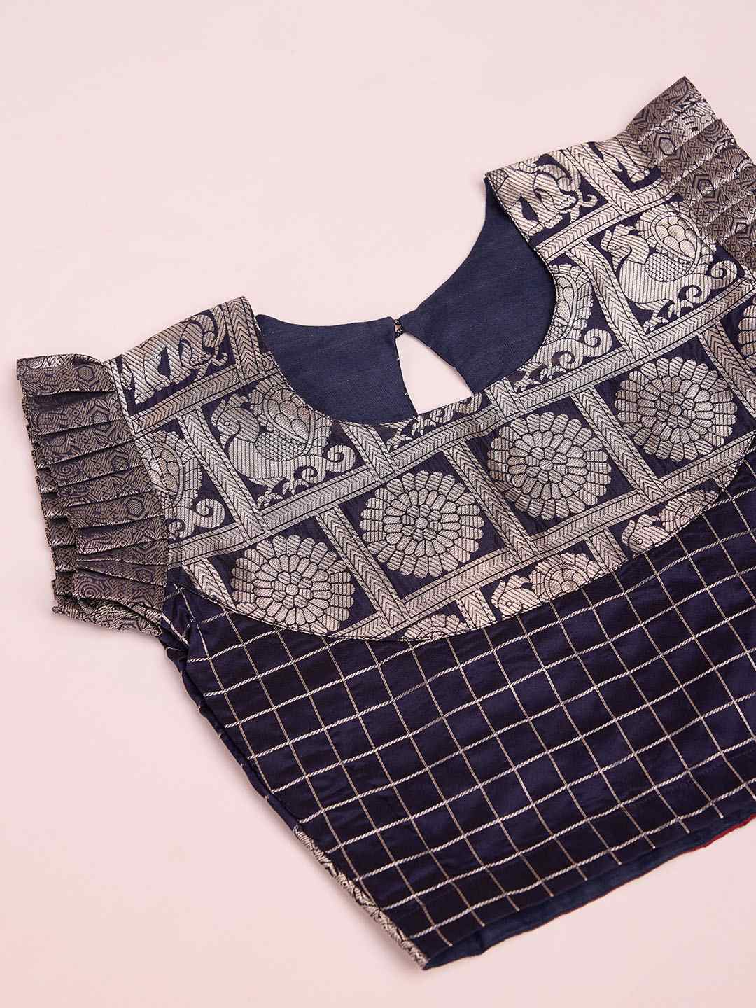 Tasarika Kids NAVY color Silk Sleeveless ethnic dress CHECK_NAVY