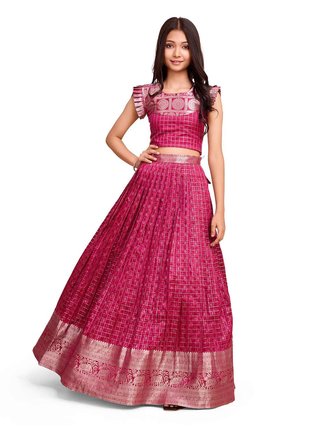 Tasarika Kids PINK color Silk Sleeveless ethnic dress CHECK_PINK