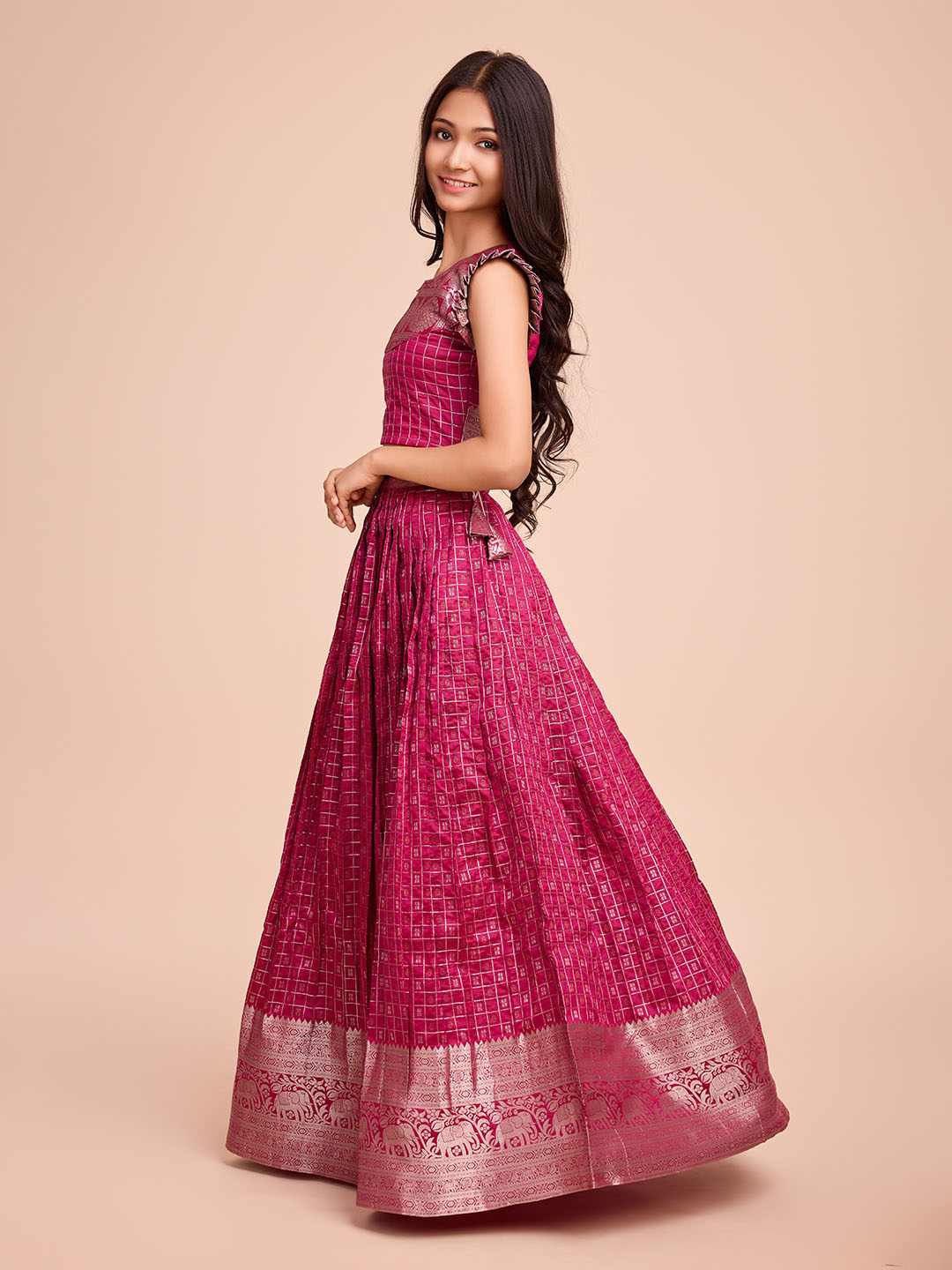 Tasarika Kids PINK color Silk Sleeveless ethnic dress CHECK_PINK