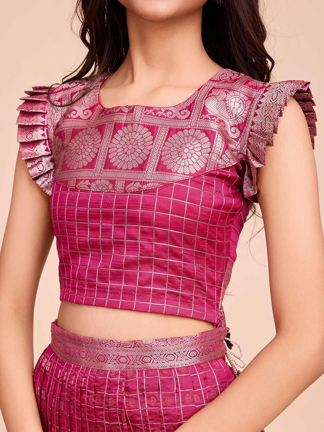 Tasarika Kids PINK color Silk Sleeveless ethnic dress CHECK_PINK