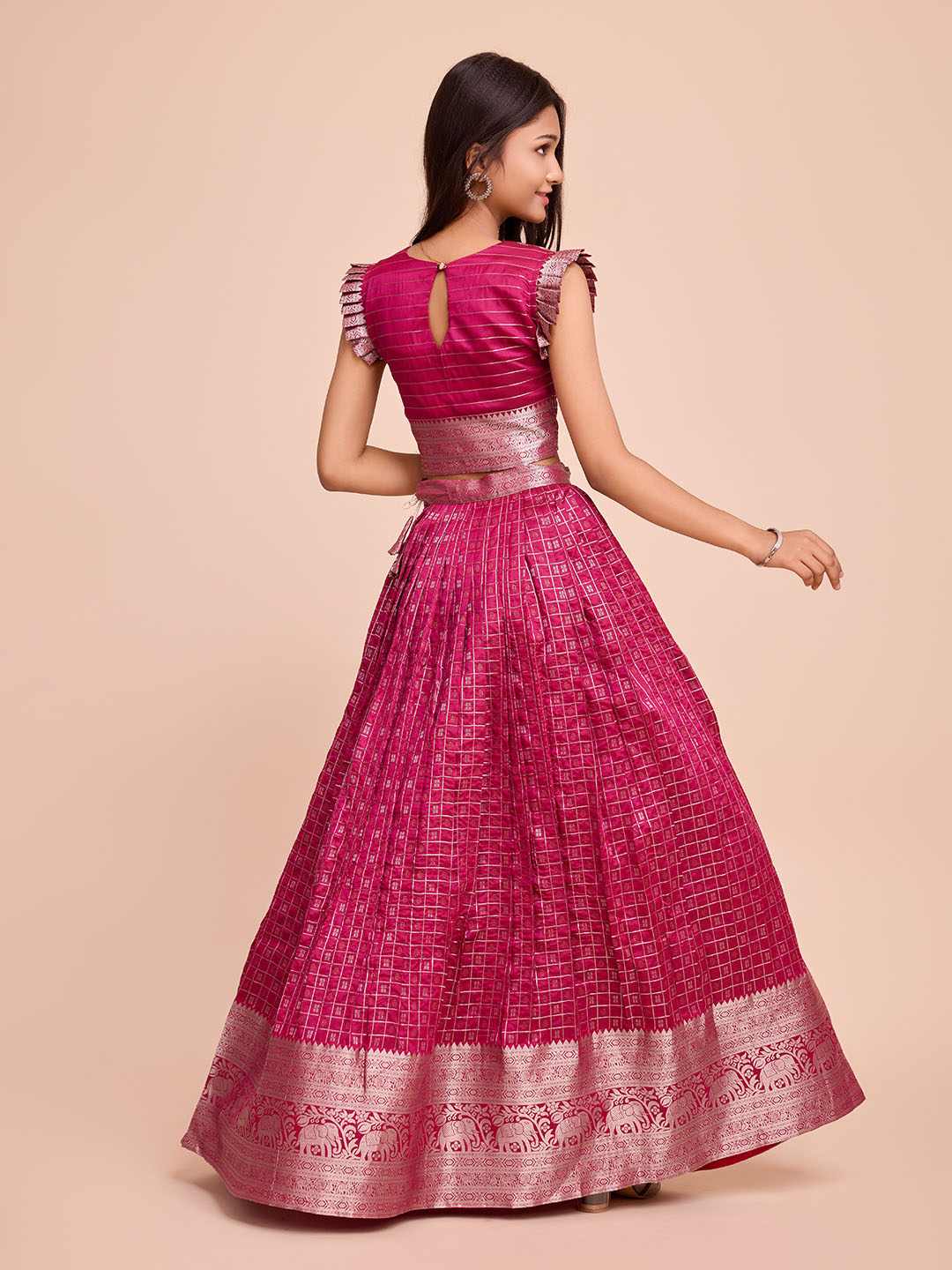 Tasarika Kids PINK color Silk Sleeveless ethnic dress CHECK_PINK
