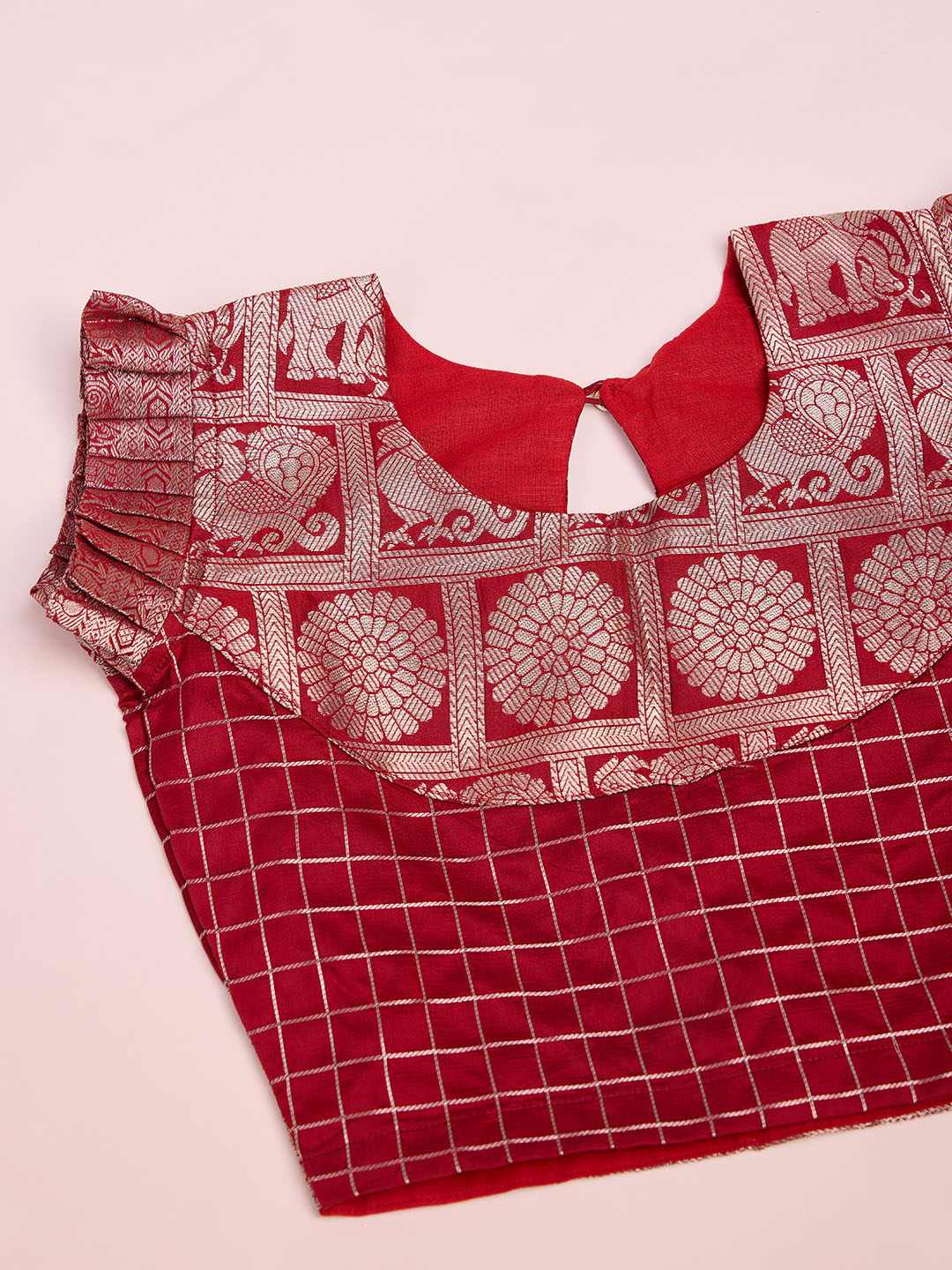 Tasarika Kids RED color Silk Sleeveless ethnic dress CHECK_RED