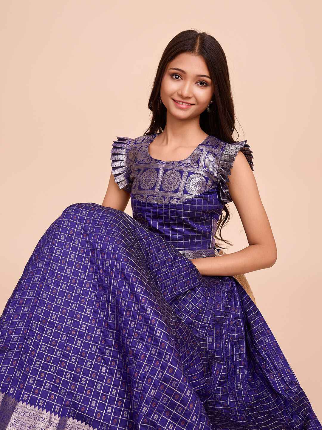 Tasarika Kids VIOLET color Silk Sleeveless ethnic dress CHECK_VIOLET