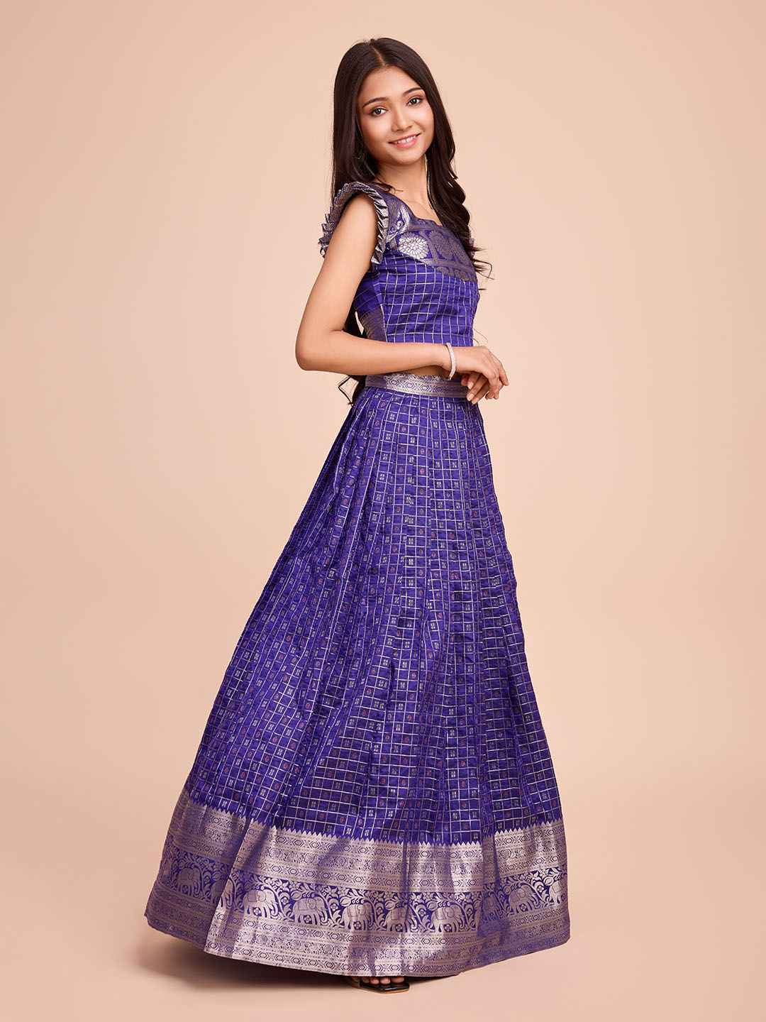 Tasarika Kids VIOLET color Silk Sleeveless ethnic dress CHECK_VIOLET