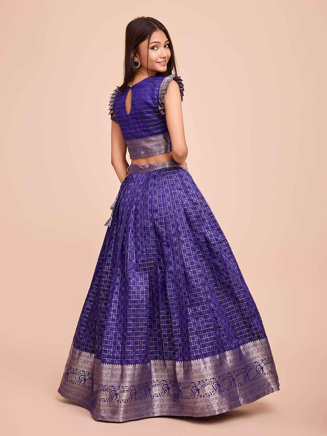Tasarika Kids VIOLET color Silk Sleeveless ethnic dress CHECK_VIOLET