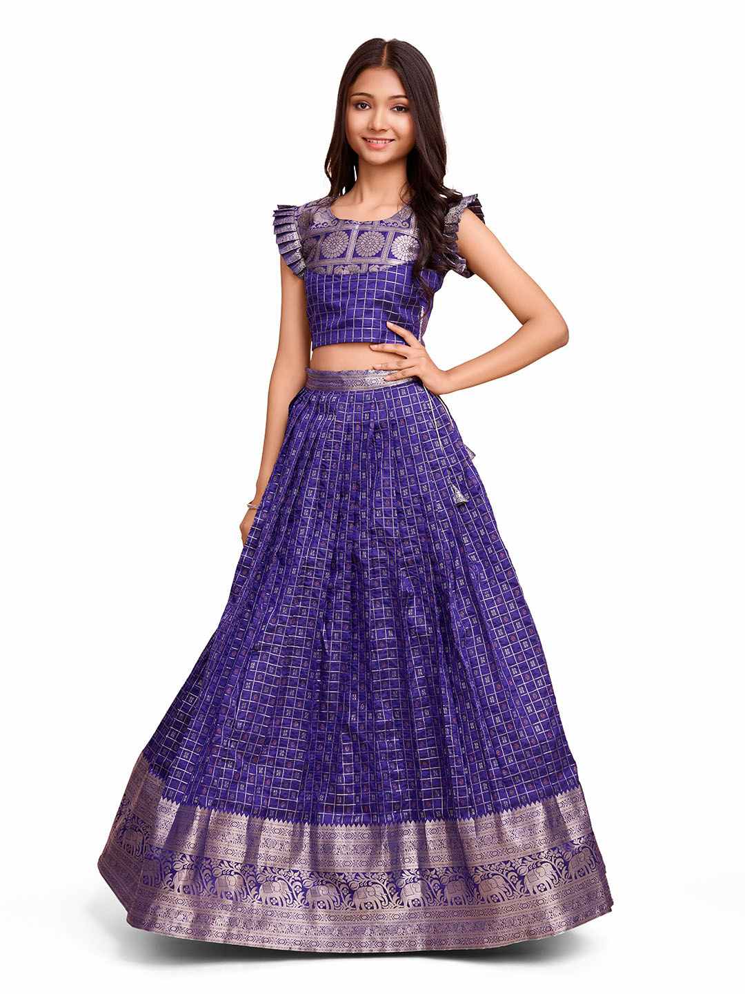 Tasarika Kids VIOLET color Silk Sleeveless ethnic dress CHECK_VIOLET