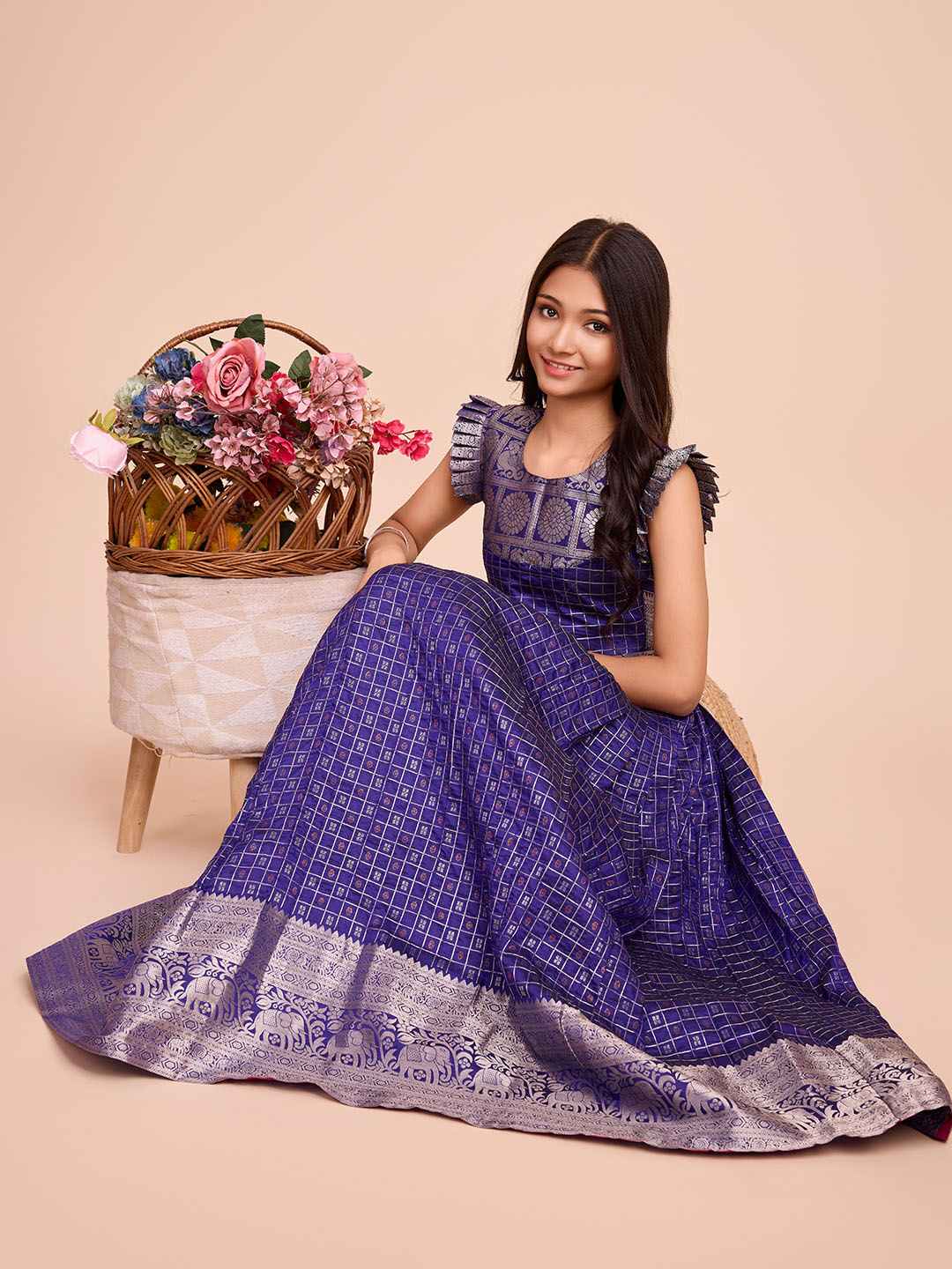 Tasarika Kids VIOLET color Silk Sleeveless ethnic dress CHECK_VIOLET