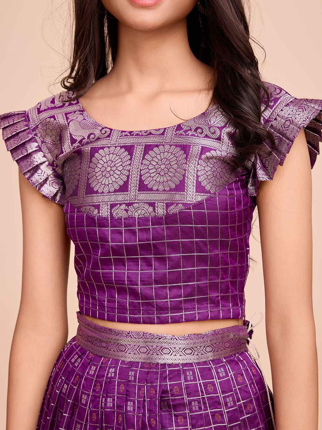 Tasarika Kids WINE color Silk Sleeveless ethnic dress CHECK_WINE