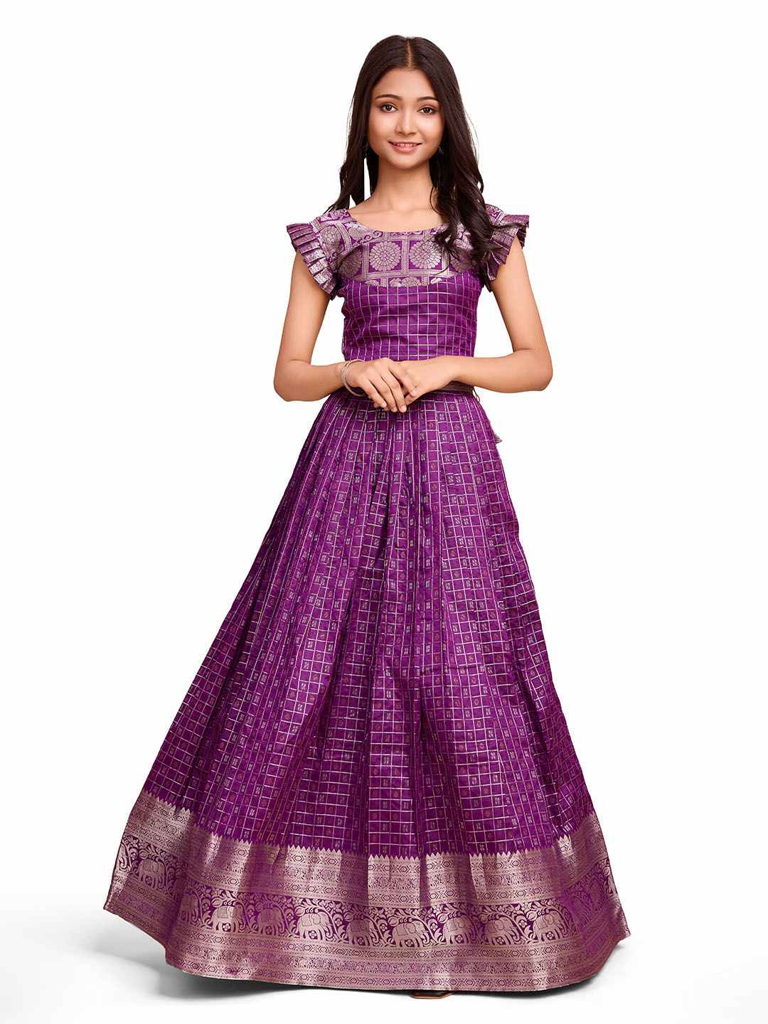 Tasarika Kids WINE color Silk Sleeveless ethnic dress CHECK_WINE