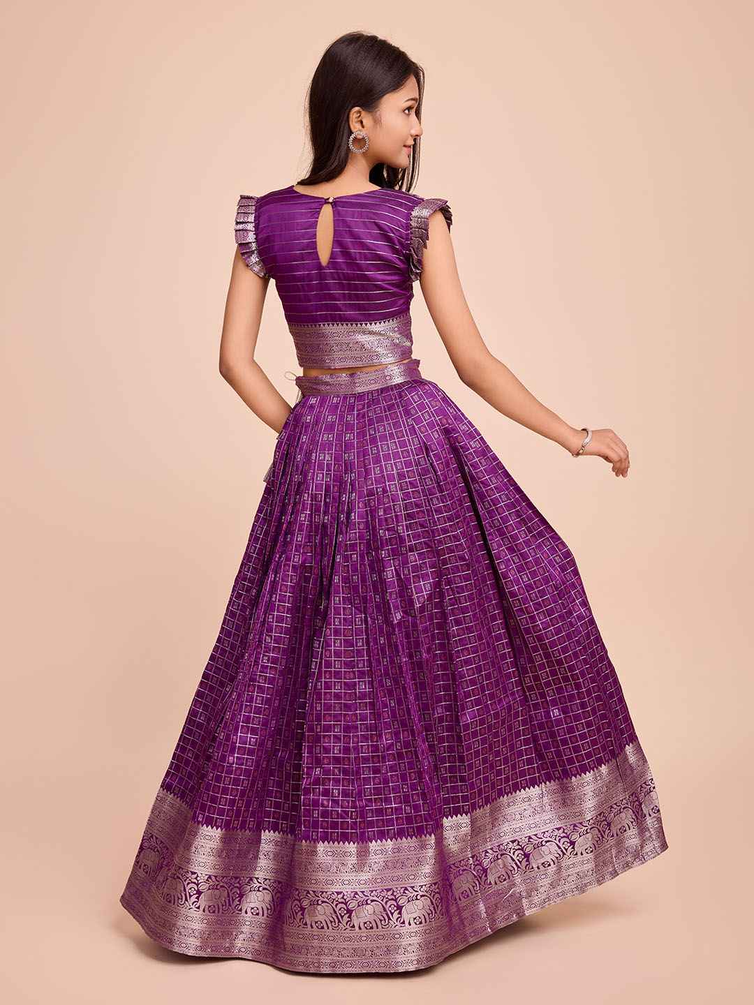 Tasarika Kids WINE color Silk Sleeveless ethnic dress CHECK_WINE
