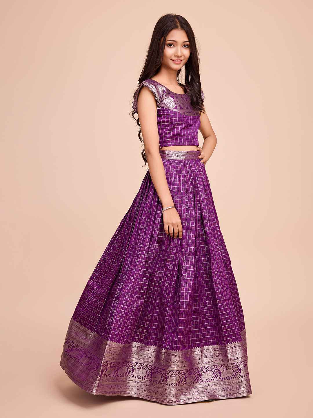 Tasarika Kids WINE color Silk Sleeveless ethnic dress CHECK_WINE