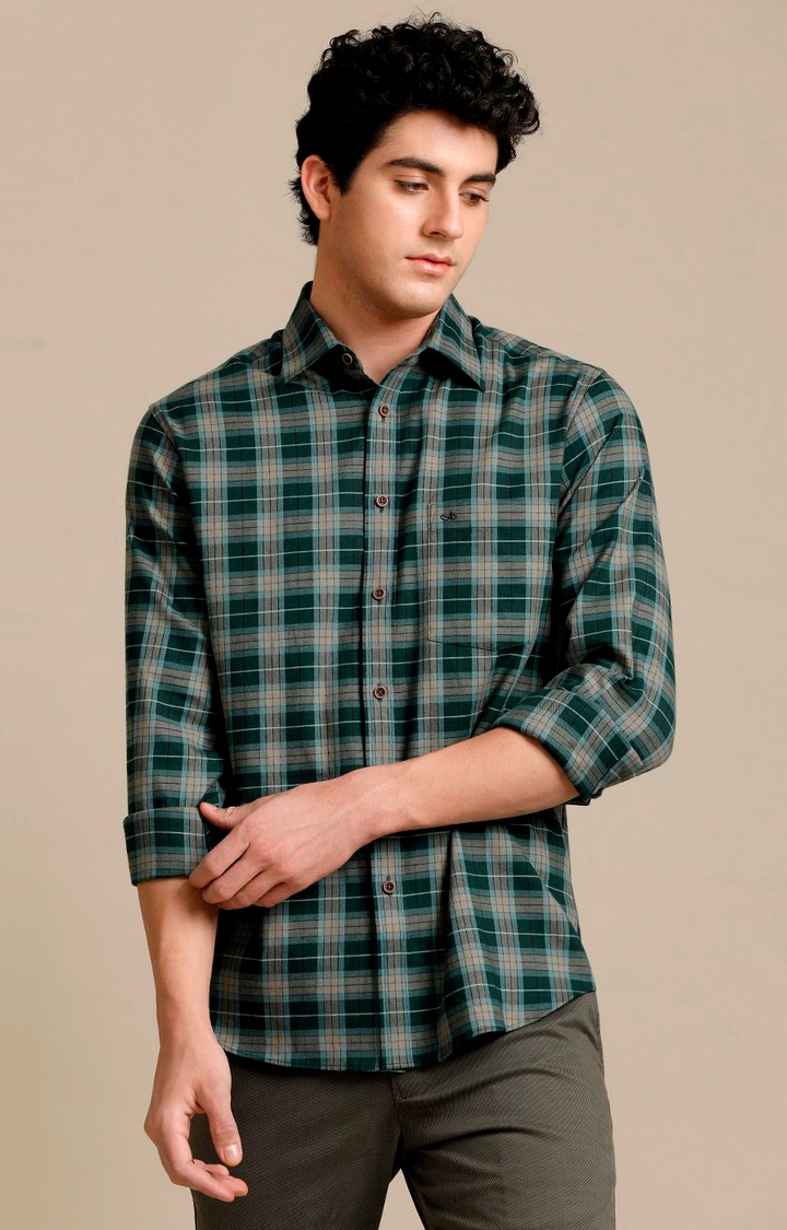 Aldeno | Men's Green Cotton Checked Casual Shirt