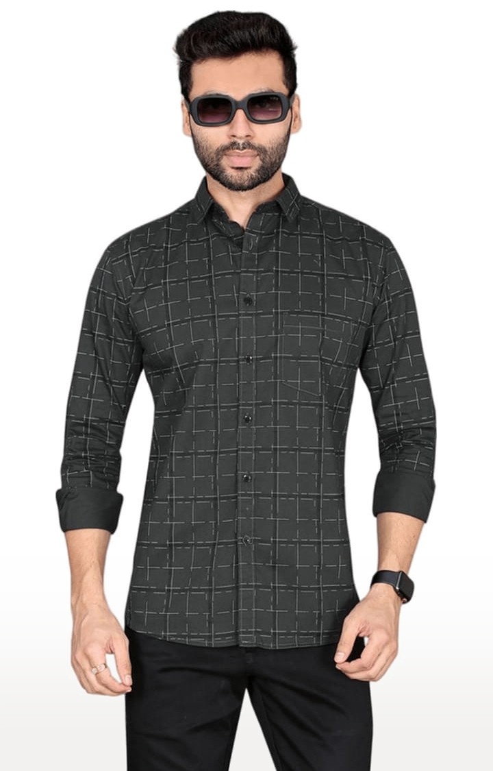 5th Anfold | Men's Black Cotton checkered Casual Shirt 0