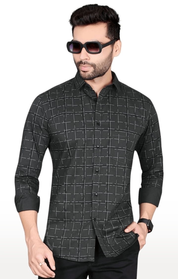 5th Anfold | Men's Black Cotton checkered Casual Shirt 2