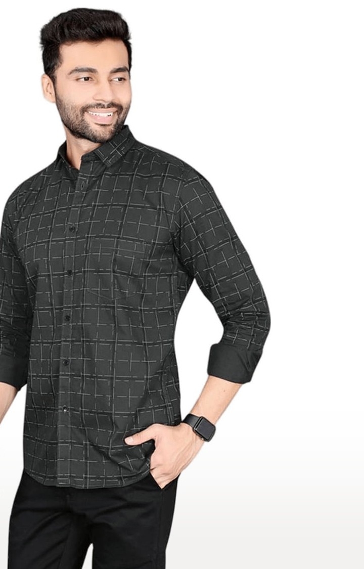 5th Anfold | Men's Black Cotton checkered Casual Shirt 3