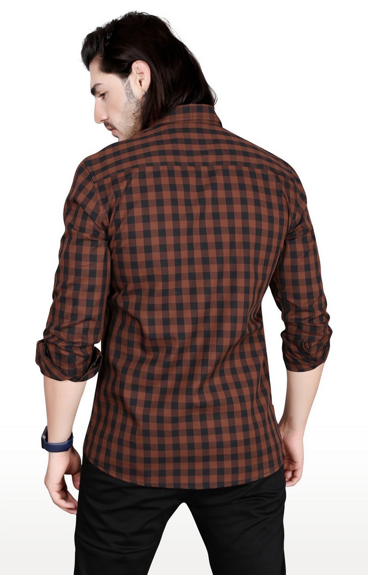 5th Anfold | Men's Brown Cotton checkered Casual Shirt 1