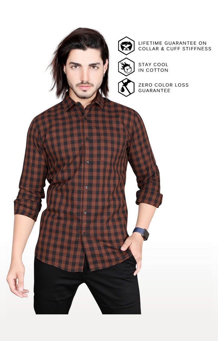5th Anfold | Men's Brown Cotton checkered Casual Shirt 2