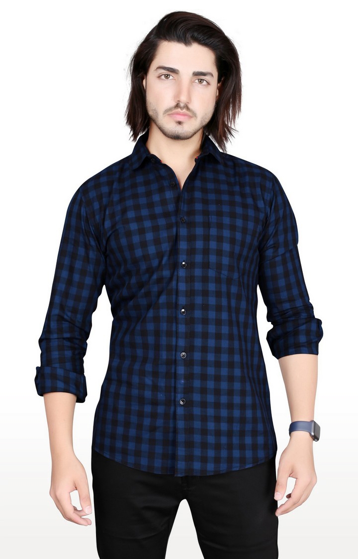 Men's Blue Cotton checkered Casual Shirt