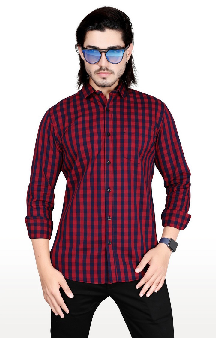 Men's Red Cotton checkered Casual Shirt
