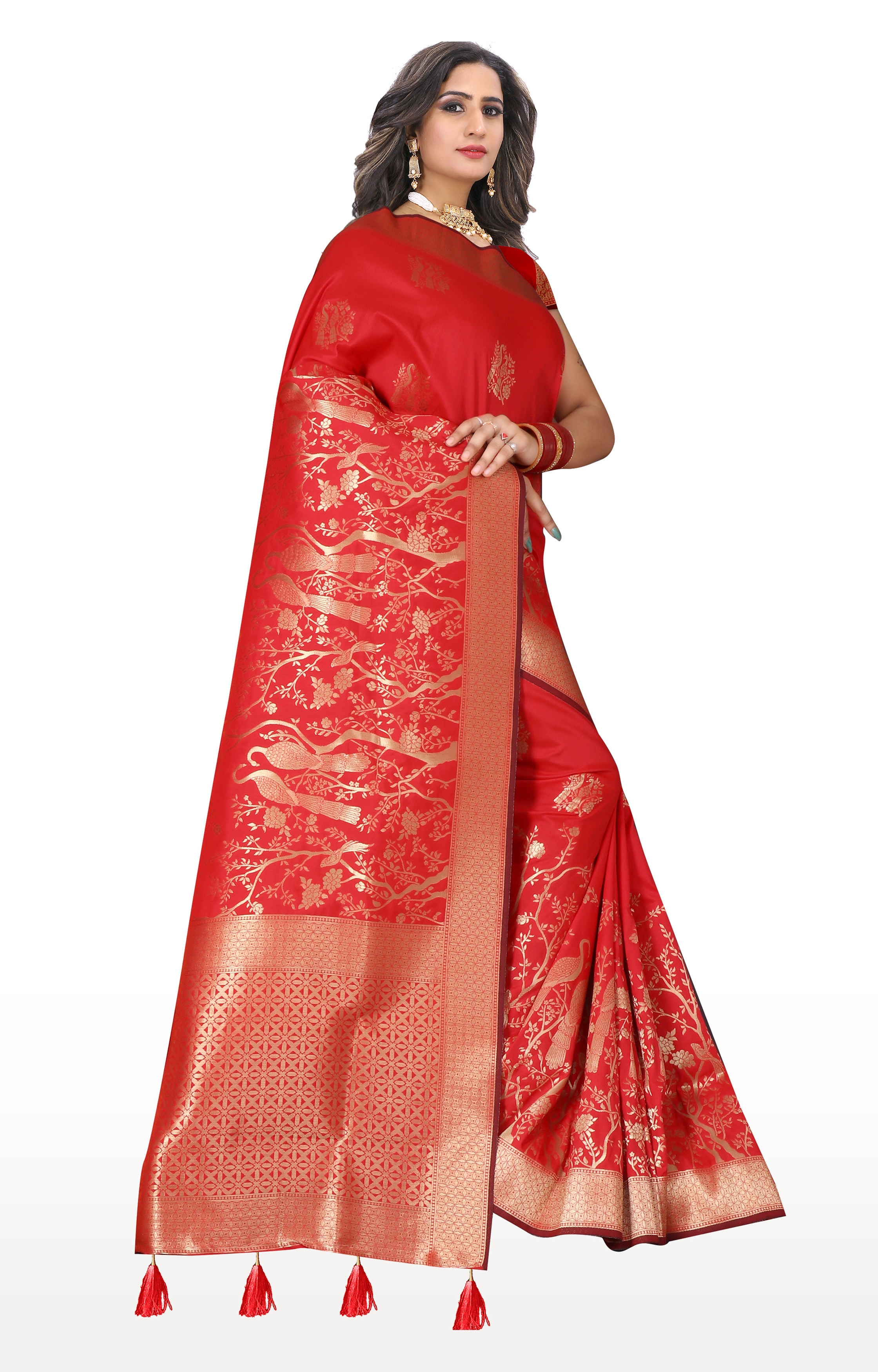 Glemora | Glemora Saree for Women Banarasi Silk Saree With Blouse (Red) 2