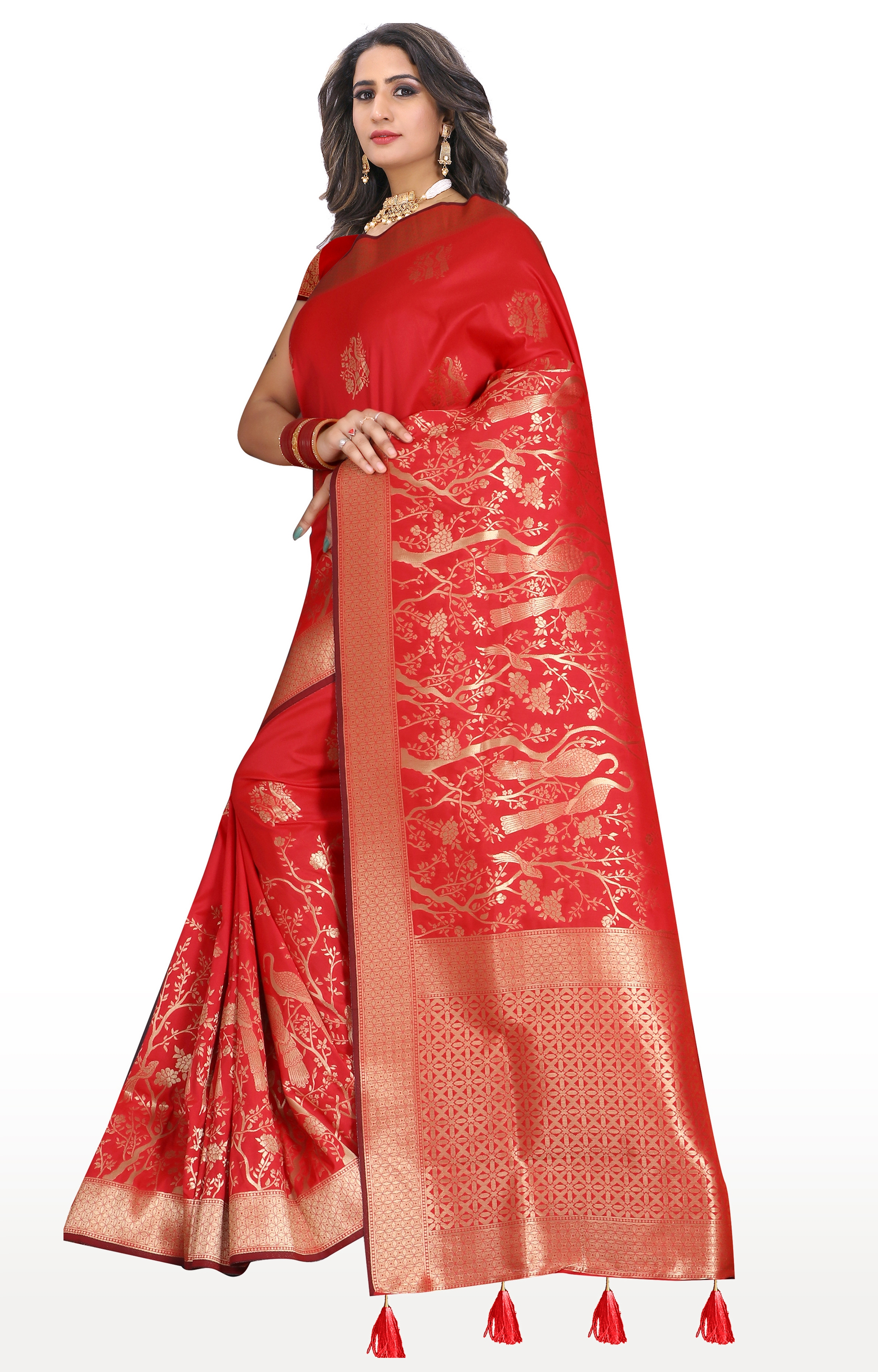 Glemora | Glemora Saree for Women Banarasi Silk Saree With Blouse (Red) 1