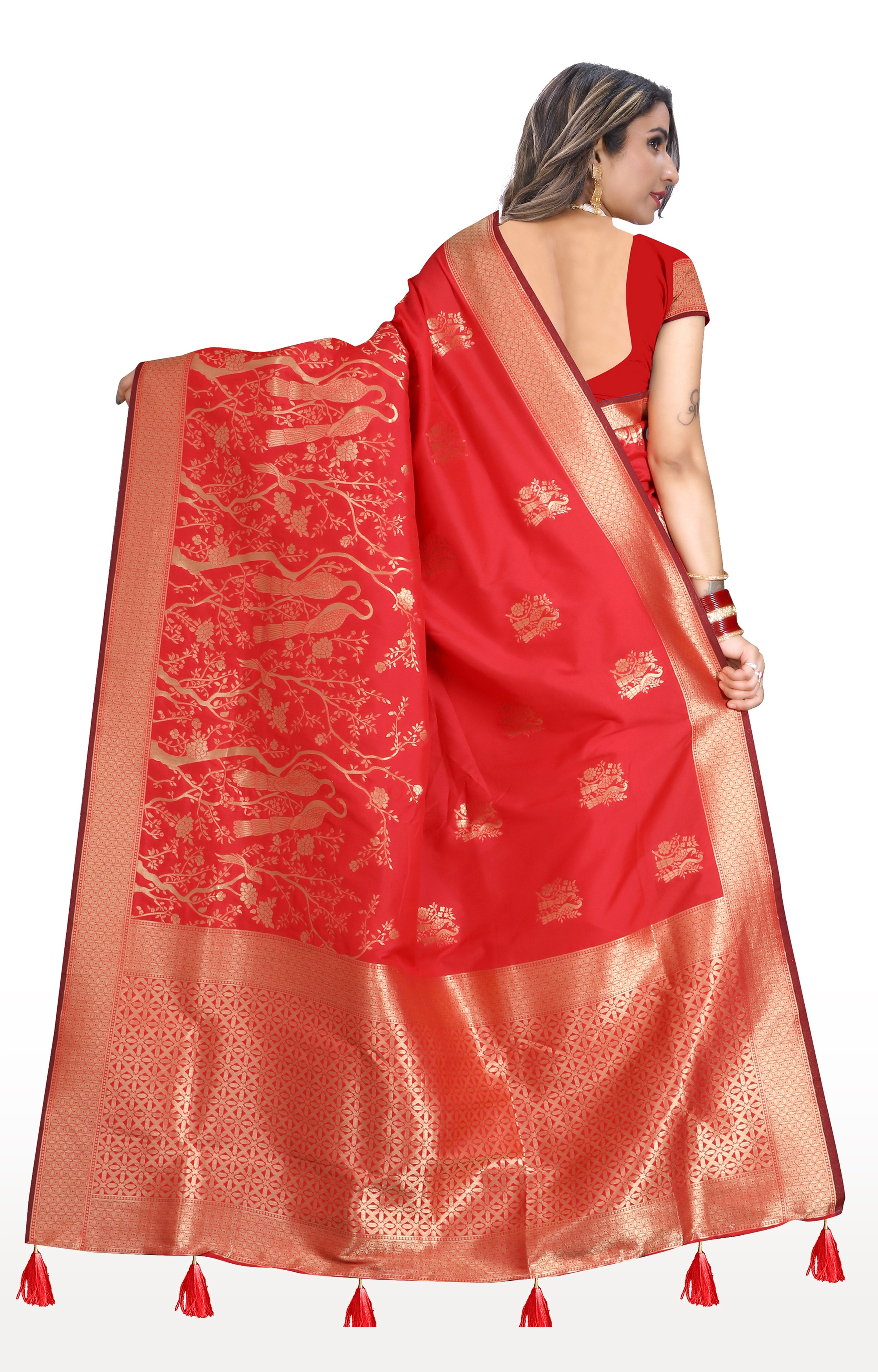 Glemora | Glemora Saree for Women Banarasi Silk Saree With Blouse (Red) 3