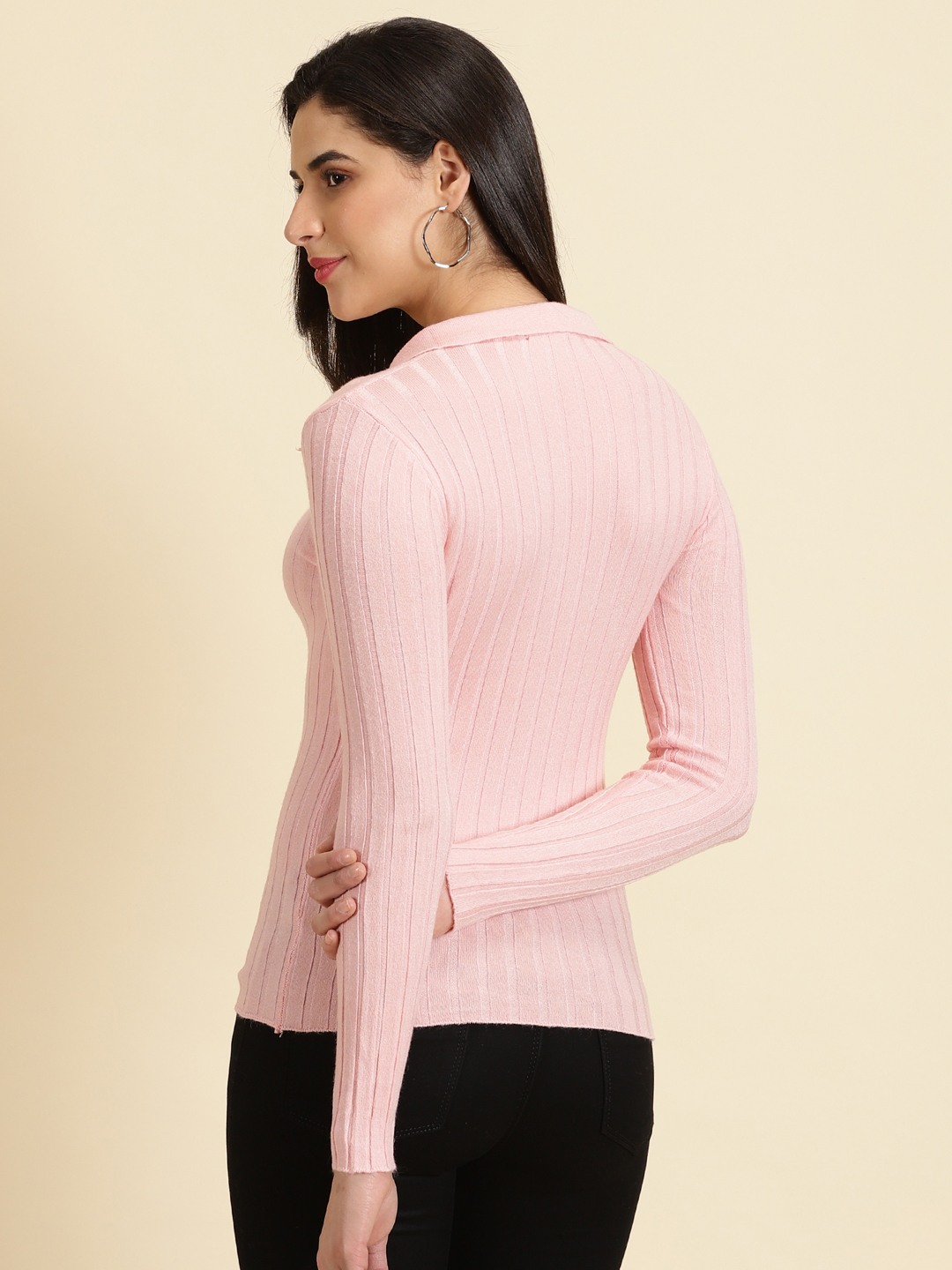 SHOWOFF Women's Shirt Collar Solid Pink Fitted Regular Top