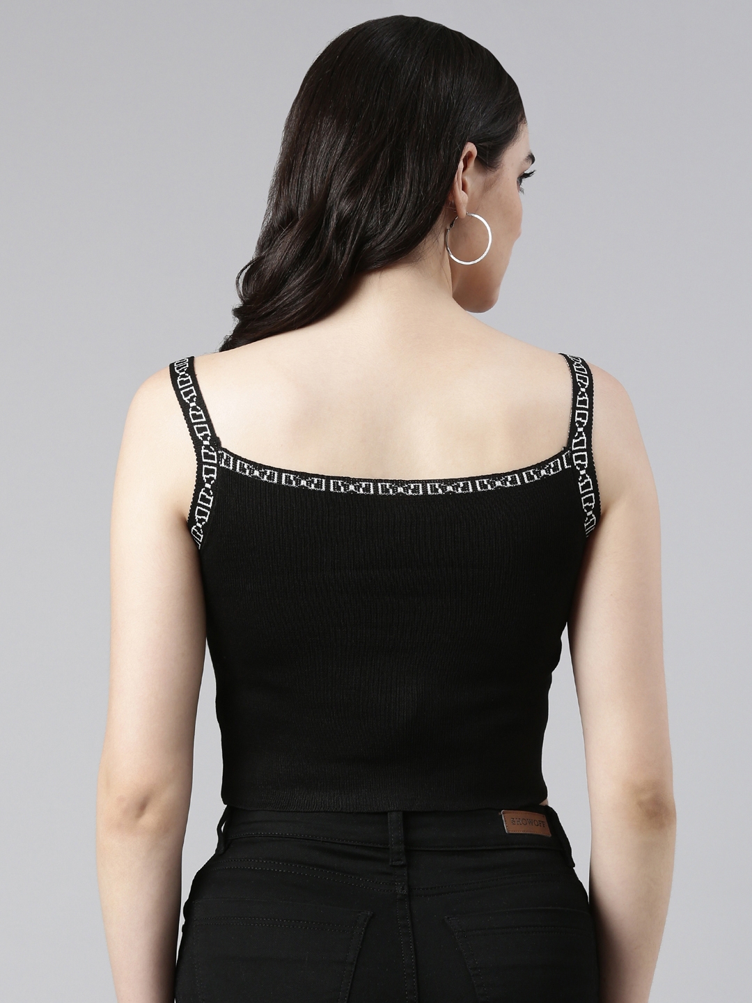 Showoff | SHOWOFF Women's Shoulder Straps Solid Sleeveless Black Crop Tank Top 4