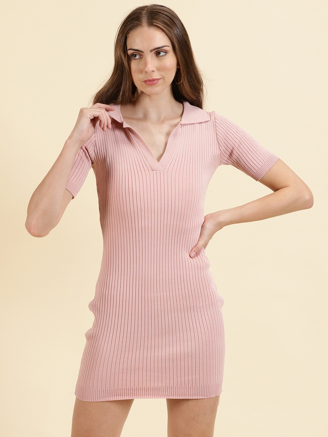 Showoff | SHOWOFF Women's Mini Solid Bodycon Pink Dress 1