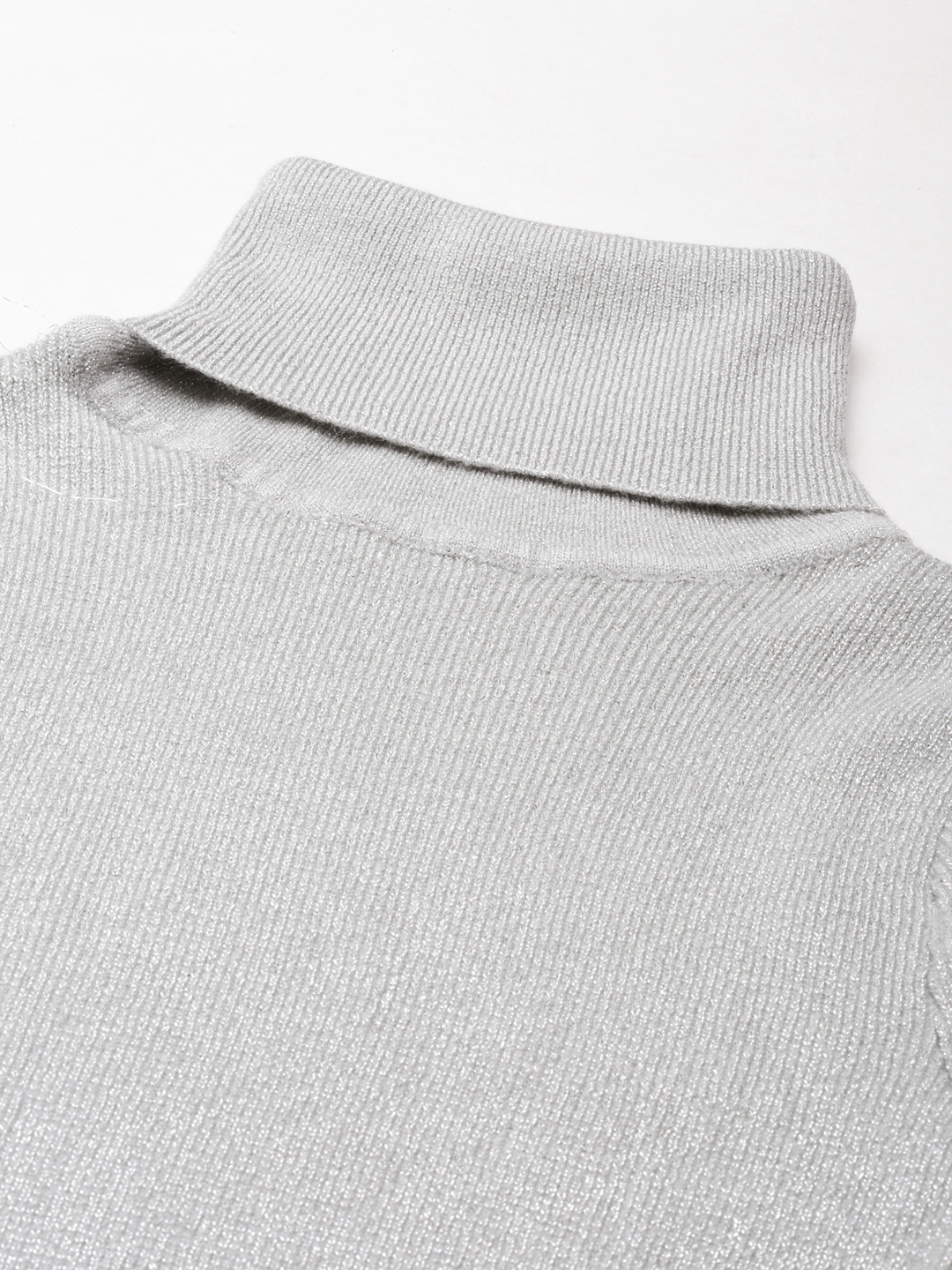 Showoff | SHOWOFF Women's High Neck Embellished Regular Sleeves Fitted Grey Top 2