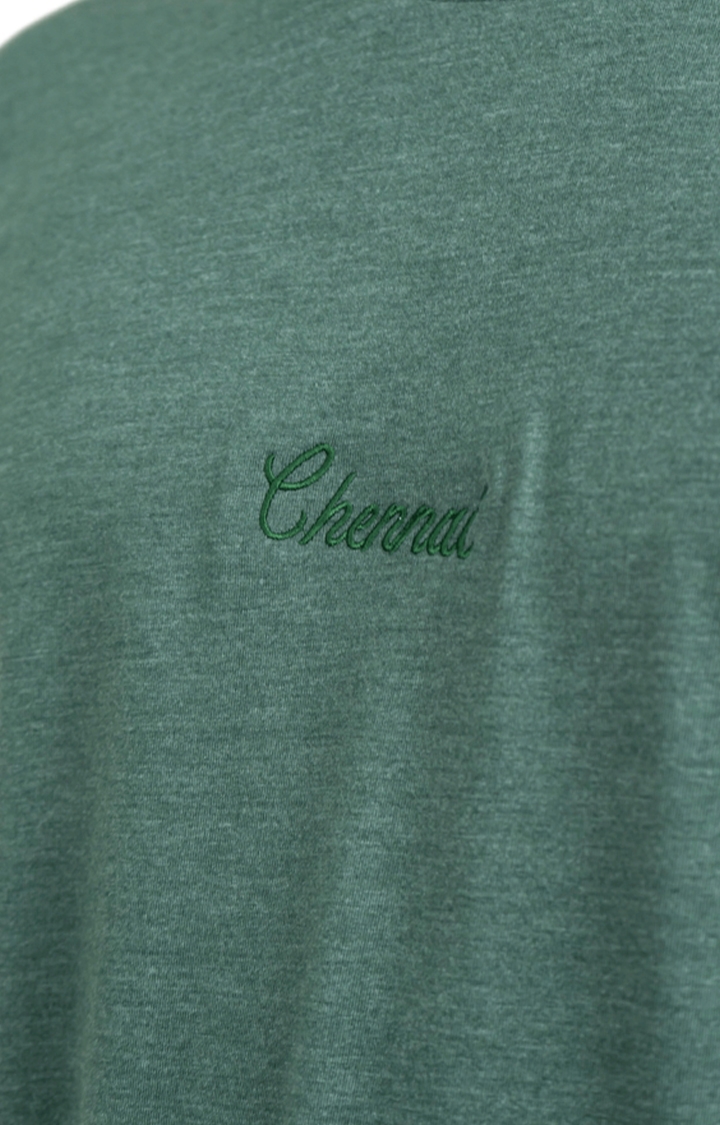 Unisex Chennai Embroidered Tri-Blend T-Shirt in Bottle Green