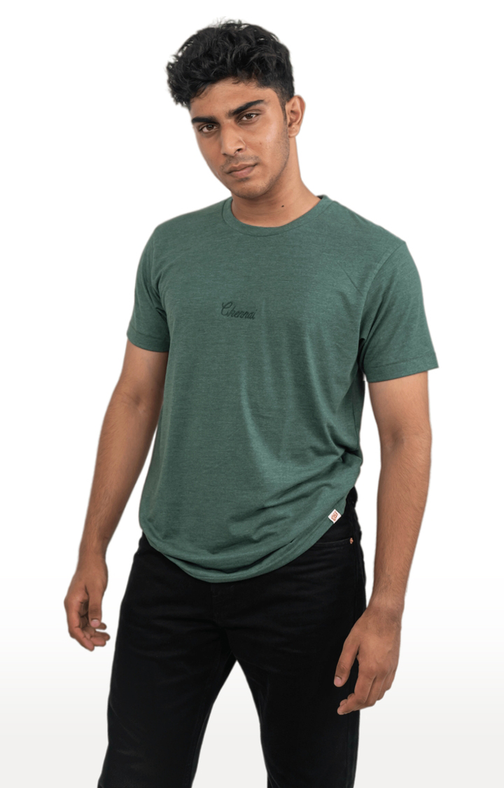 Unisex Chennai Embroidered Tri-Blend T-Shirt in Bottle Green