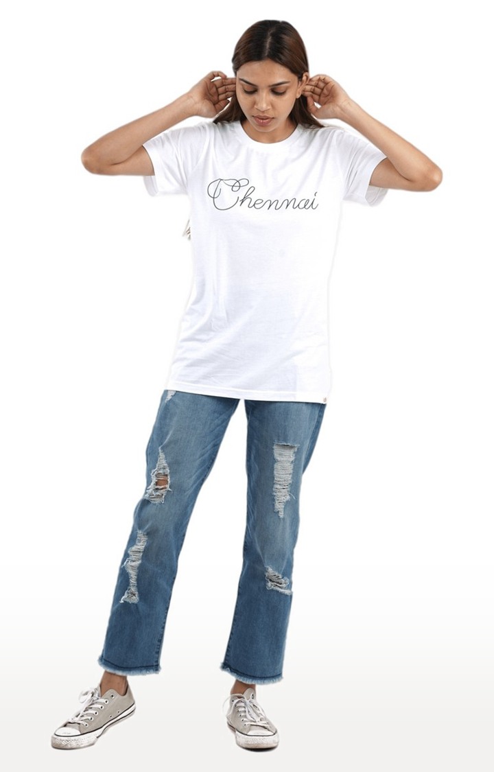 Unisex Chennai Flat Script Tri-Blend T-Shirt in White