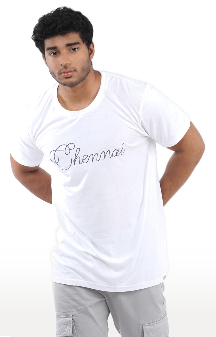 1947IND | Unisex Chennai Flat Script Tri-Blend T-Shirt in White