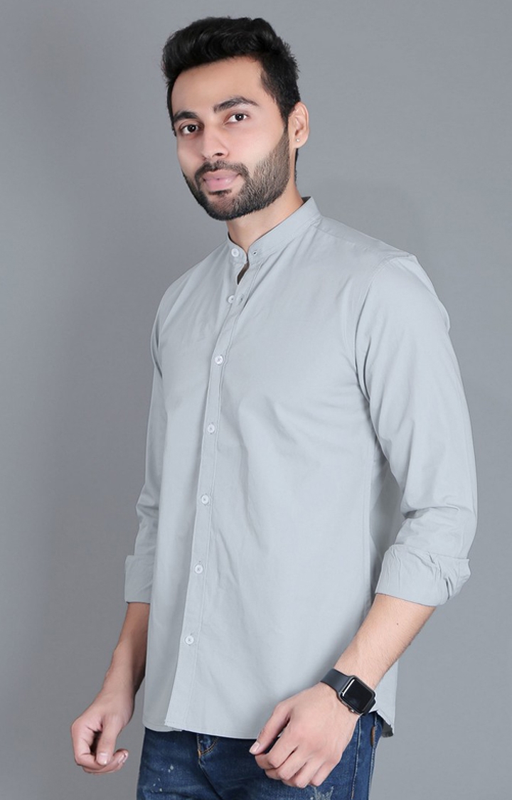5th Anfold | Men's Grey Cotton Solid Casual Shirt 2