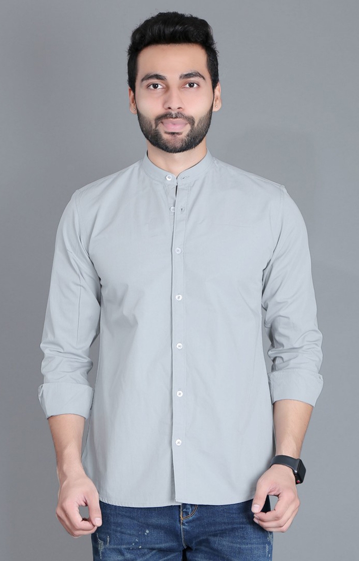 5th Anfold | Men's Grey Cotton Solid Casual Shirt 0