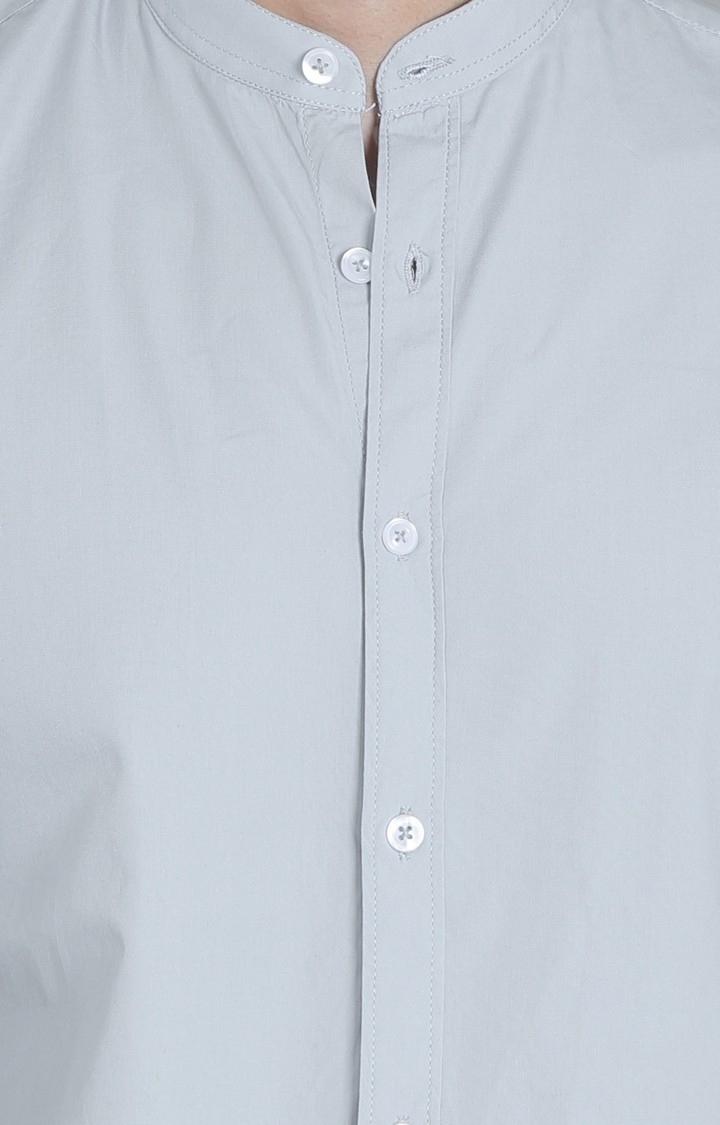 5th Anfold | Men's Grey Cotton Solid Casual Shirt 4