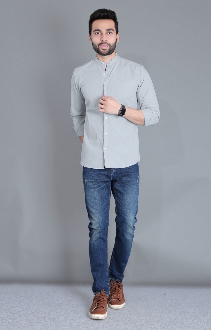 5th Anfold | Men's Grey Cotton Solid Casual Shirt 1