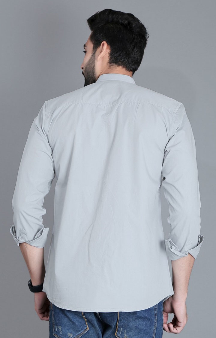 5th Anfold | Men's Grey Cotton Solid Casual Shirt 3