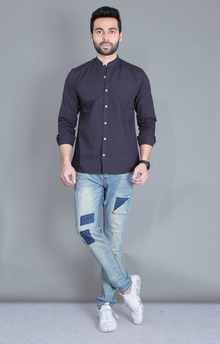 Men's Blue Cotton Solid Casual Shirt
