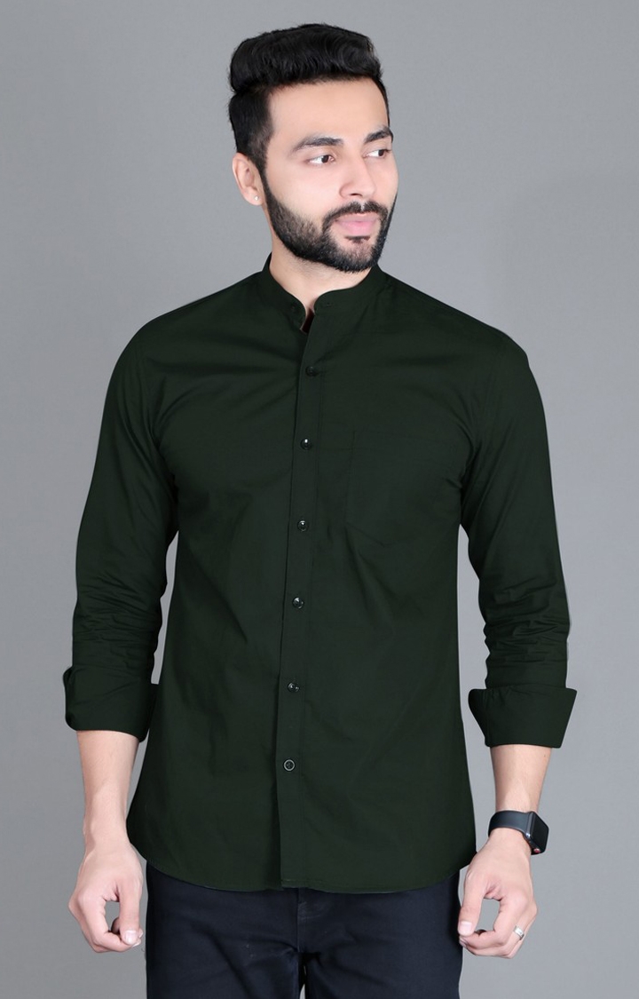 Men's Green Cotton Solid Casual Shirt