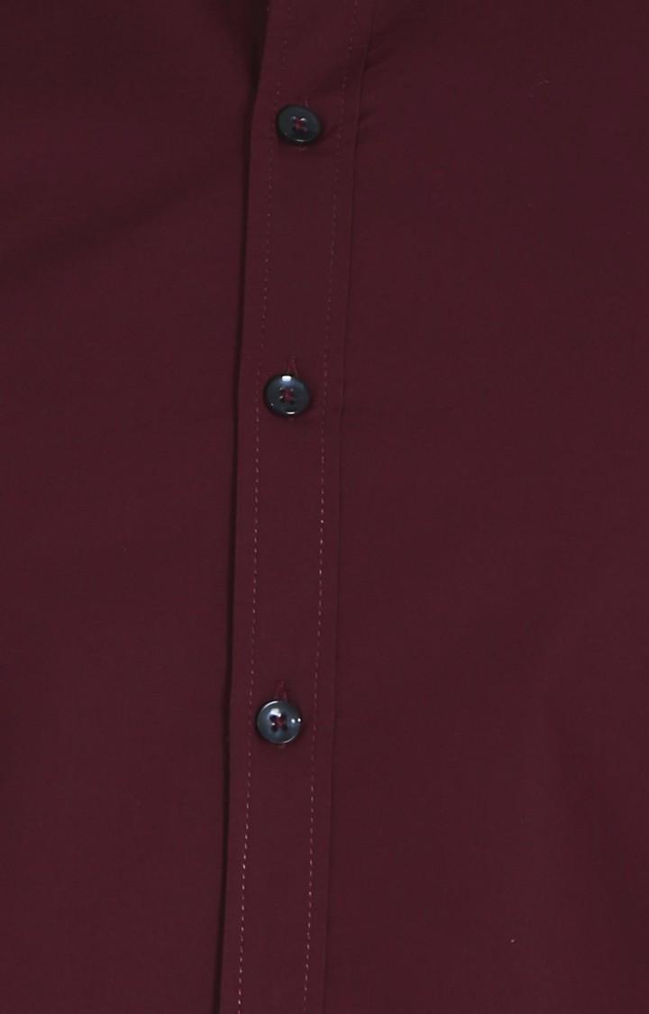 Men's Maroon Cotton Solid Casual Shirt