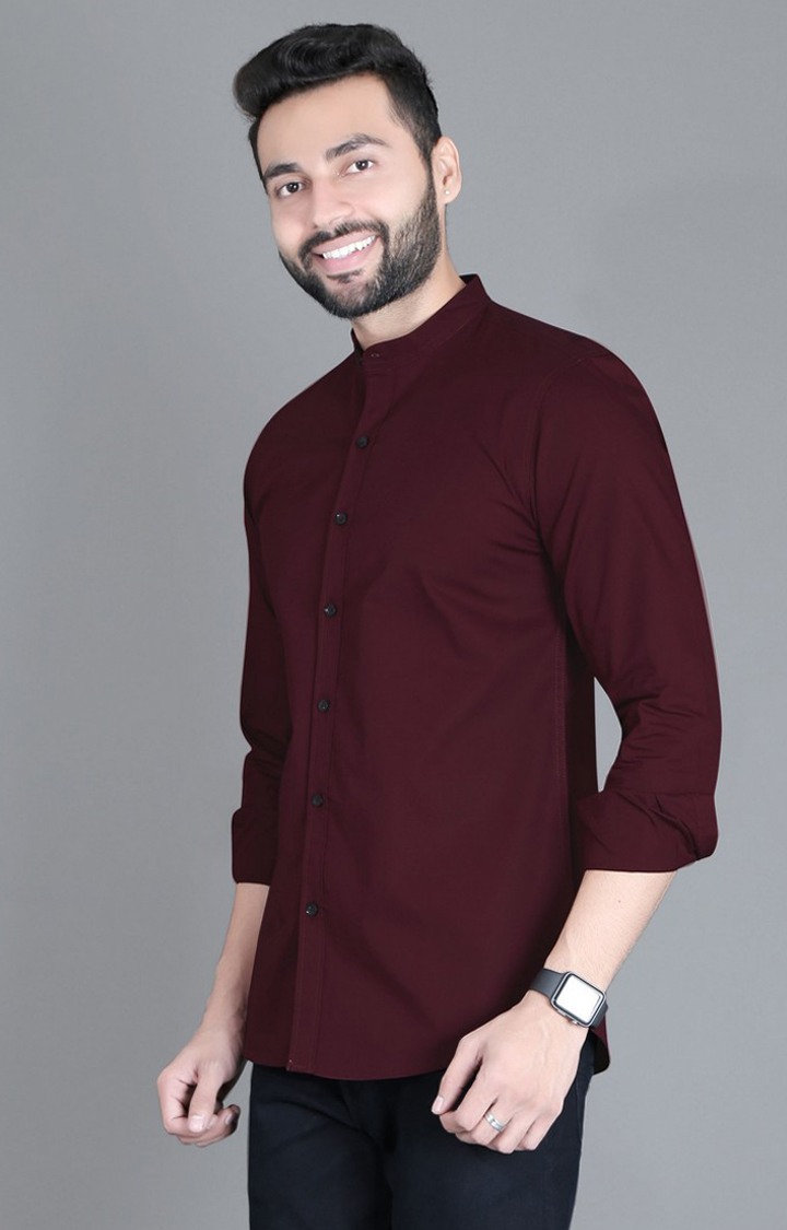 Men's Maroon Cotton Solid Casual Shirt