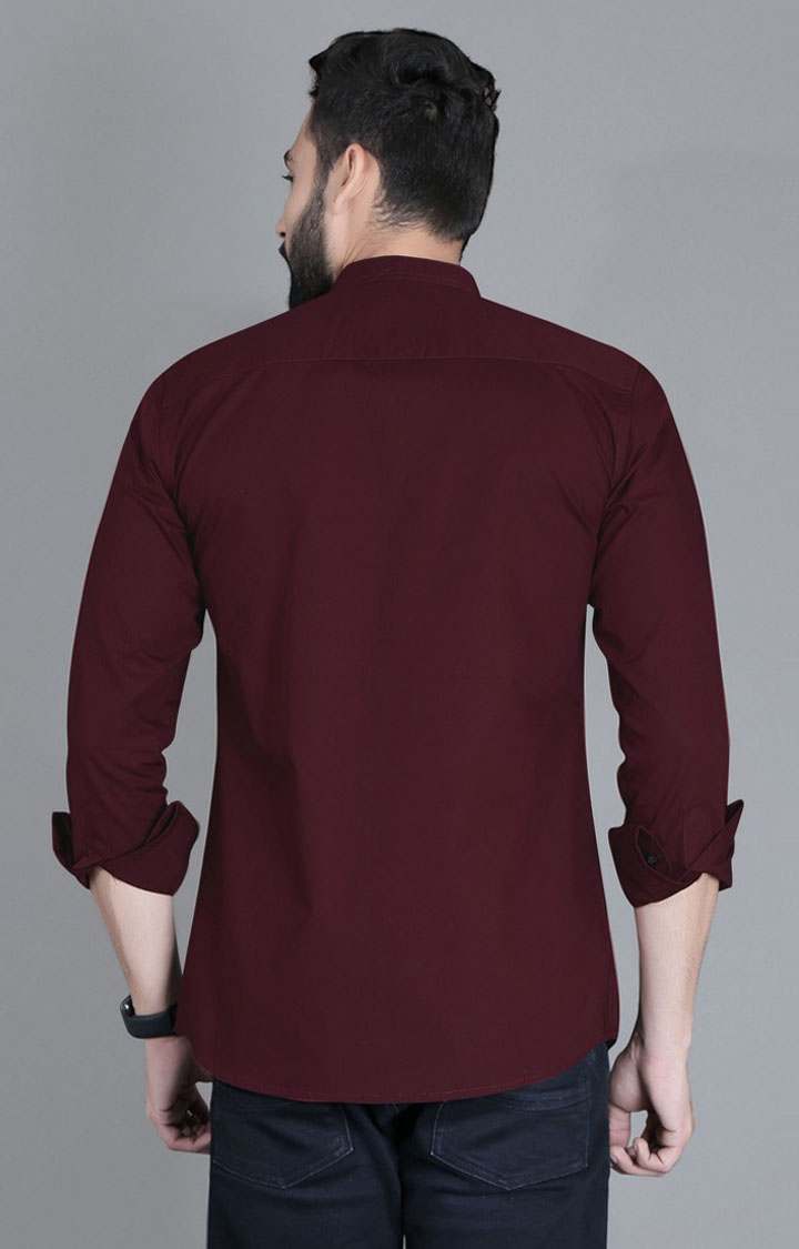 Men's Maroon Cotton Solid Casual Shirt