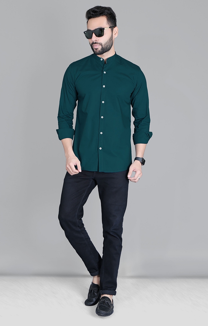 5th Anfold | Men's Green Cotton Solid Casual Shirt 1