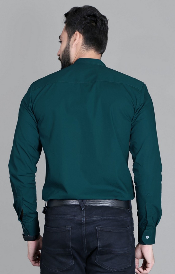 5th Anfold | Men's Green Cotton Solid Casual Shirt 5