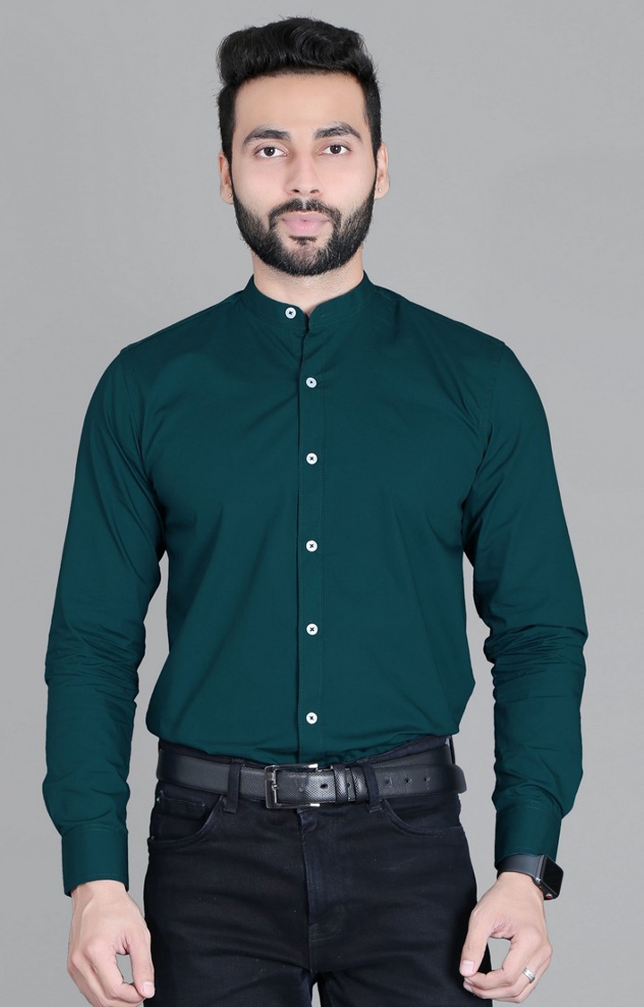 5th Anfold | Men's Green Cotton Solid Casual Shirt 2